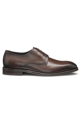 Italian-made leather Derby shoes, Dark Brown