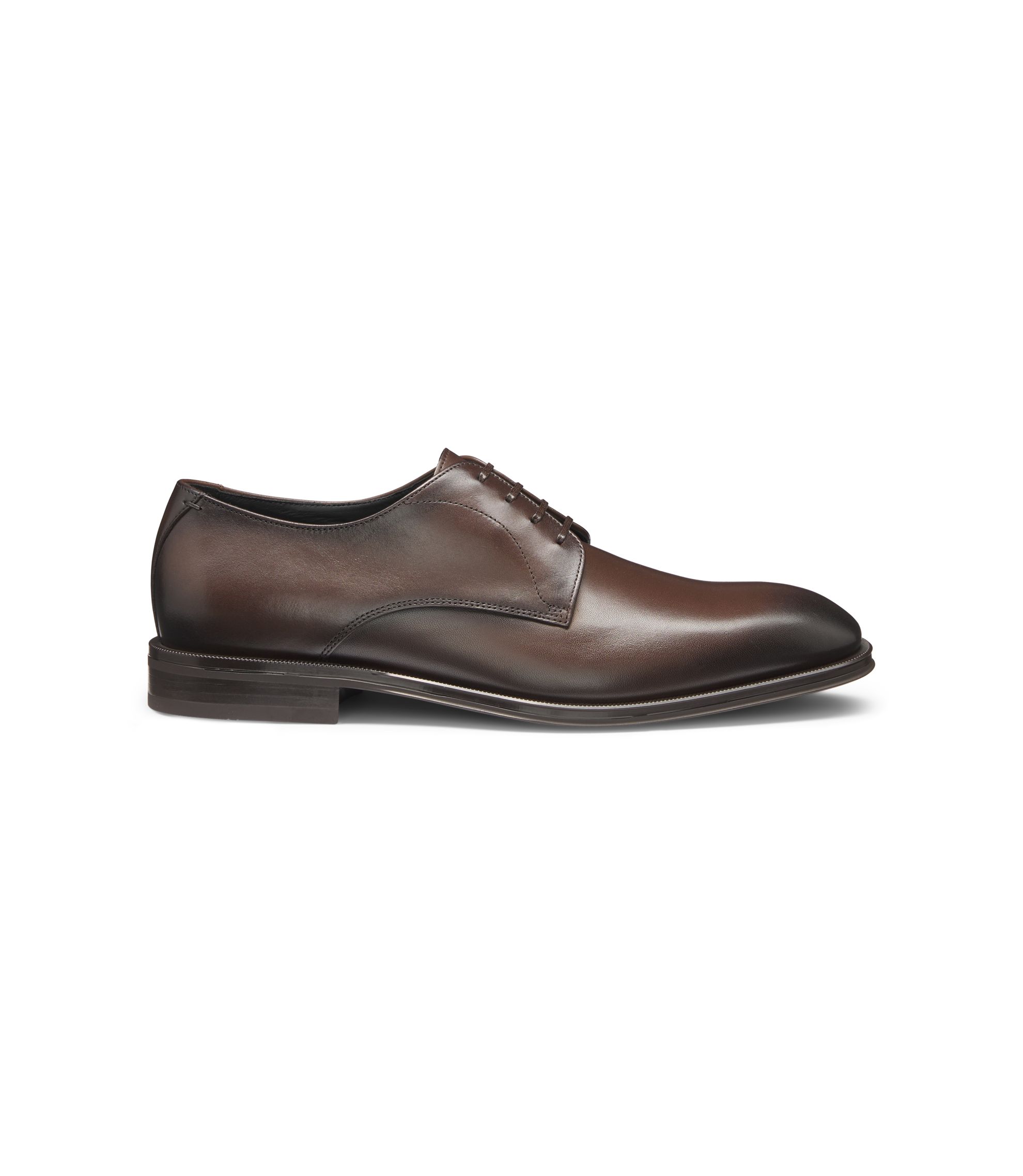 BOSS - Stitching-detail Derby shoes in leather - Dark Brown display picture 3