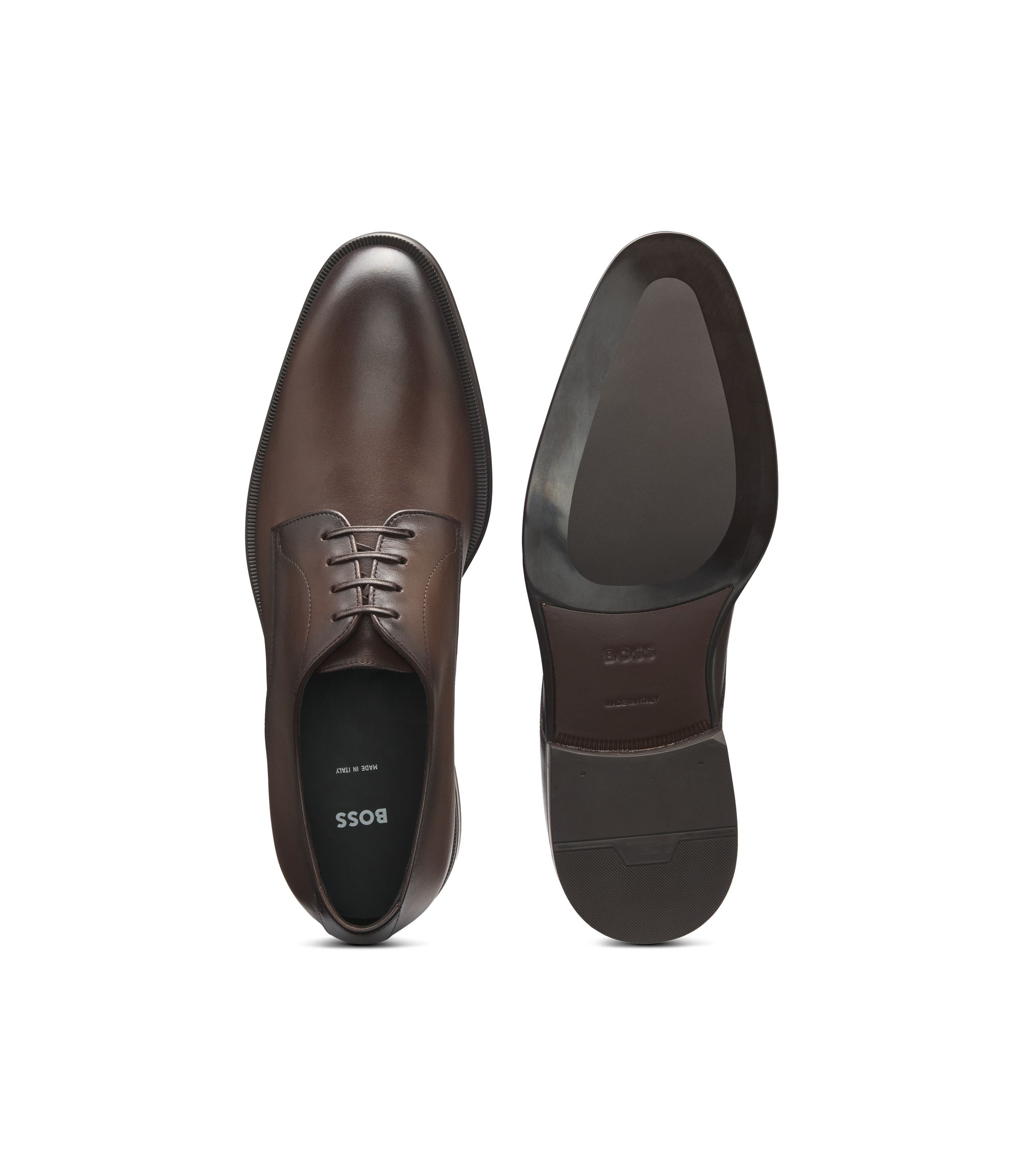 BOSS Italian-made leather Derby shoes, Men, Size: 11, dark brown, Dress Shoes