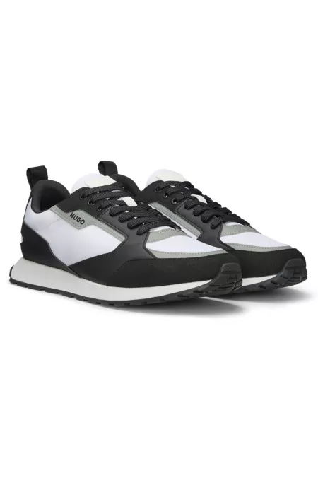 Branded-accent trainers in mixed materials