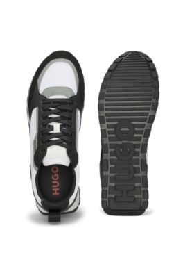 Branded-accent trainers in mixed materials, Dark Grey