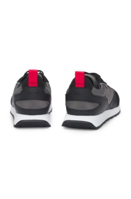 Branded-accent trainers in mixed materials, Light Grey