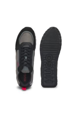 Branded-accent trainers in mixed materials, Light Grey