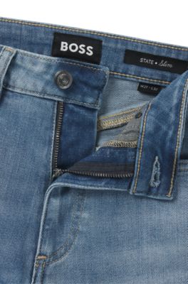 Vaqueros slim fit de denim el&aacute;stico azul lavado, Celeste