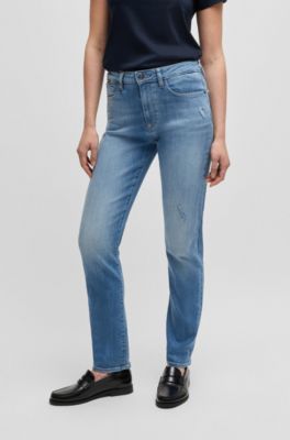 Vaqueros slim fit de denim el&aacute;stico azul lavado, Celeste