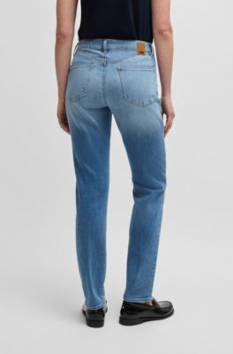 Vaqueros slim fit de denim el&aacute;stico azul lavado, Celeste