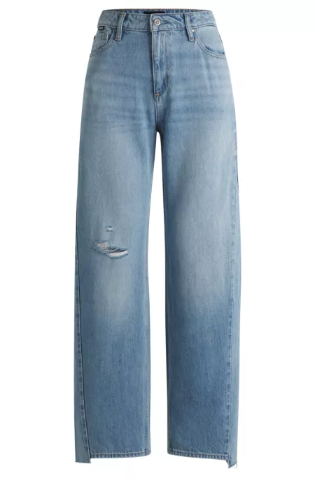 Wide-leg jeans in blue denim with stepped hem