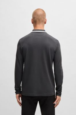 Contrast-logo polo shirt in cotton piqu&eacute;, Dark Grey