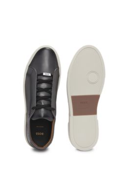 Gary low-top trainers in burnished leather, Dark Grey