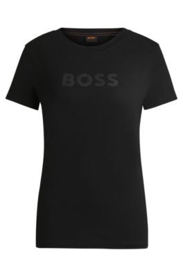 Camiseta de punto de algod&oacute;n con logo caligrafiado, Negro