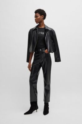 Camiseta de punto de algod&oacute;n con logo caligrafiado, Negro