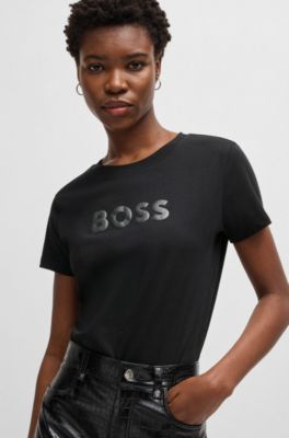 Camiseta de punto de algod&oacute;n con logo caligrafiado, Negro