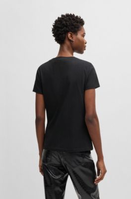 Camiseta de punto de algod&oacute;n con logo caligrafiado, Negro