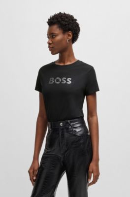 Camiseta de punto de algod&oacute;n con logo caligrafiado, Negro