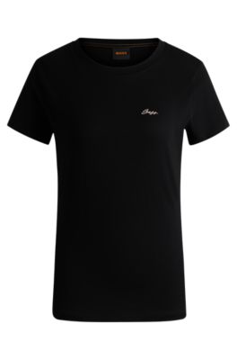 Camiseta de punto de algod&oacute;n con logo caligrafiado, Negro