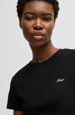 Camiseta de punto de algod&oacute;n con logo caligrafiado, Negro