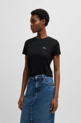 Camiseta de punto de algod&oacute;n con logo caligrafiado, Negro