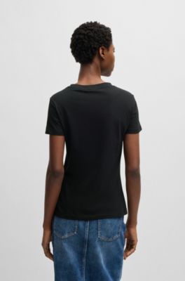 Camiseta de punto de algod&oacute;n con logo caligrafiado, Negro