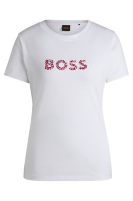 Camiseta de punto de algod&oacute;n con logo caligrafiado, Blanco