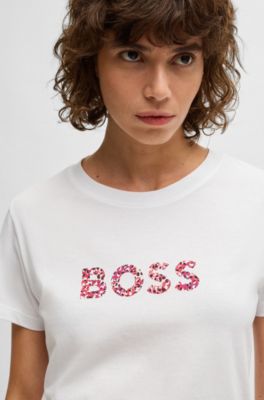 Camiseta de punto de algod&oacute;n con logo caligrafiado, Blanco