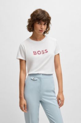 Camiseta de punto de algod&oacute;n con logo caligrafiado, Blanco