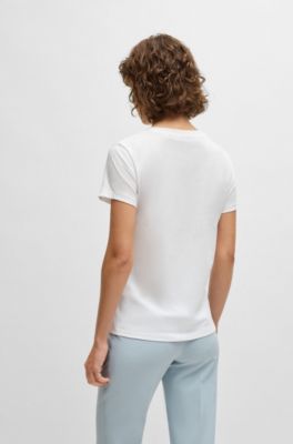 Camiseta de punto de algod&oacute;n con logo caligrafiado, Blanco