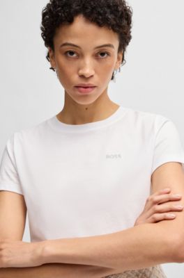 Camiseta de punto de algod&oacute;n con logo caligrafiado, Blanco