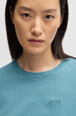 Camiseta de punto de algod&oacute;n con logo caligrafiado, Azul