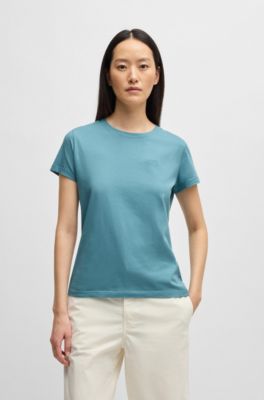 Camiseta de punto de algod&oacute;n con logo caligrafiado, Azul