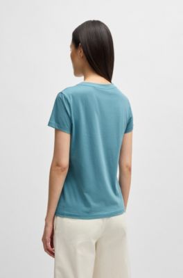 Camiseta de punto de algod&oacute;n con logo caligrafiado, Azul