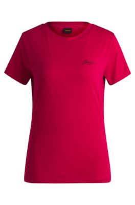 Camiseta de punto de algod&oacute;n con logo caligrafiado, Pink