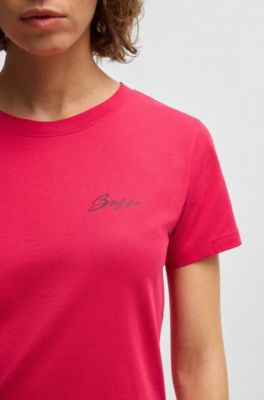 Camiseta de punto de algod&oacute;n con logo caligrafiado, Pink