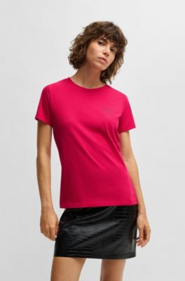 Camiseta de punto de algod&oacute;n con logo caligrafiado, Pink