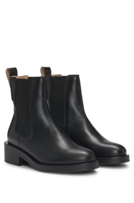 Hugo Boss Leather Chelsea Boots With Logo Rivet In Black