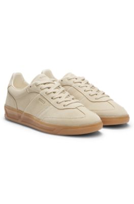 Rubber-sole trainers in suede, Light Beige