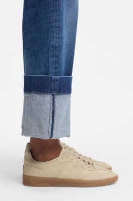 Deportivas de ante con suela de goma, Beige claro