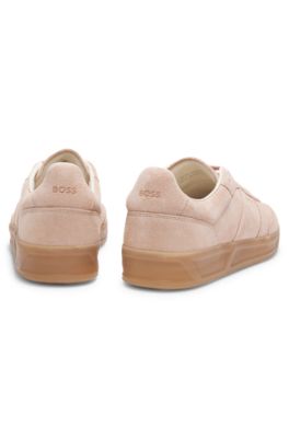 Baskets en cuir su&eacute;d&eacute; avec semelle en gomme, Rose clair