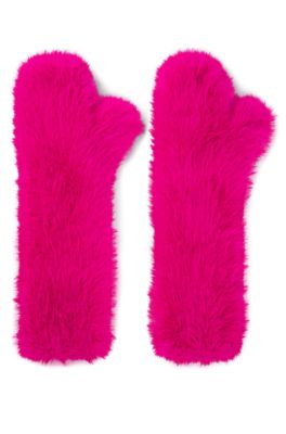 Hugo Boss Naomi X Boss Fleece-lined Mittens In Faux Fur In Pink