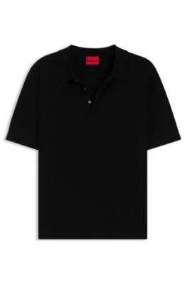 Polo en maille avec patte de boutonnage recouverte, Noir