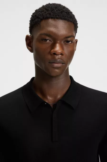 Knit polo sweater with covered placket