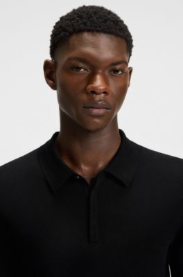 Polo de punto con tapeta oculta, Negro