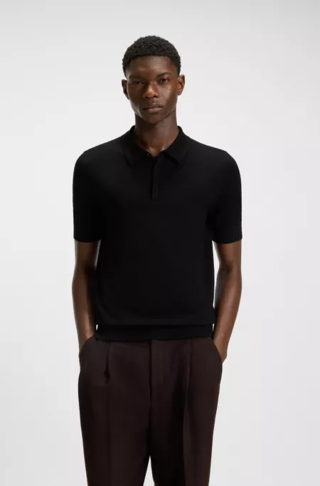 Knit polo sweater with covered placket