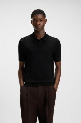 Polo de punto con tapeta oculta, Negro
