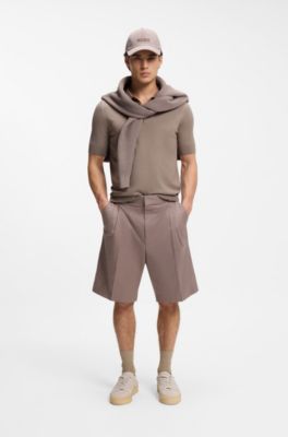 Knit polo sweater with covered placket, Light Brown