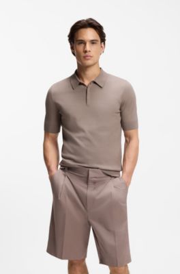 Polo de punto con tapeta oculta, Marr&oacute;n claro