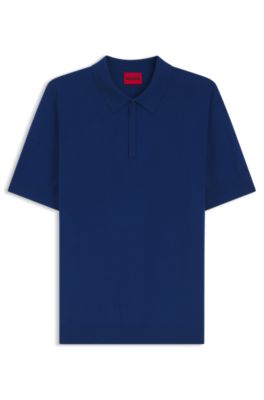 Knit polo sweater with covered placket, Light Blue
