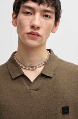 Polo de punto de algod&oacute;n con cuello abierto, Marr&oacute;n