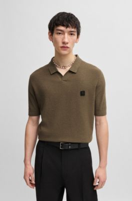 Polo de punto de algod&oacute;n con cuello abierto, Marr&oacute;n