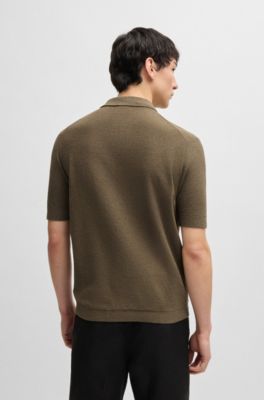 Polo de punto de algod&oacute;n con cuello abierto, Marr&oacute;n