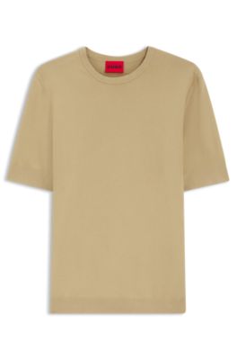 Camiseta slim fit de punto, Beige